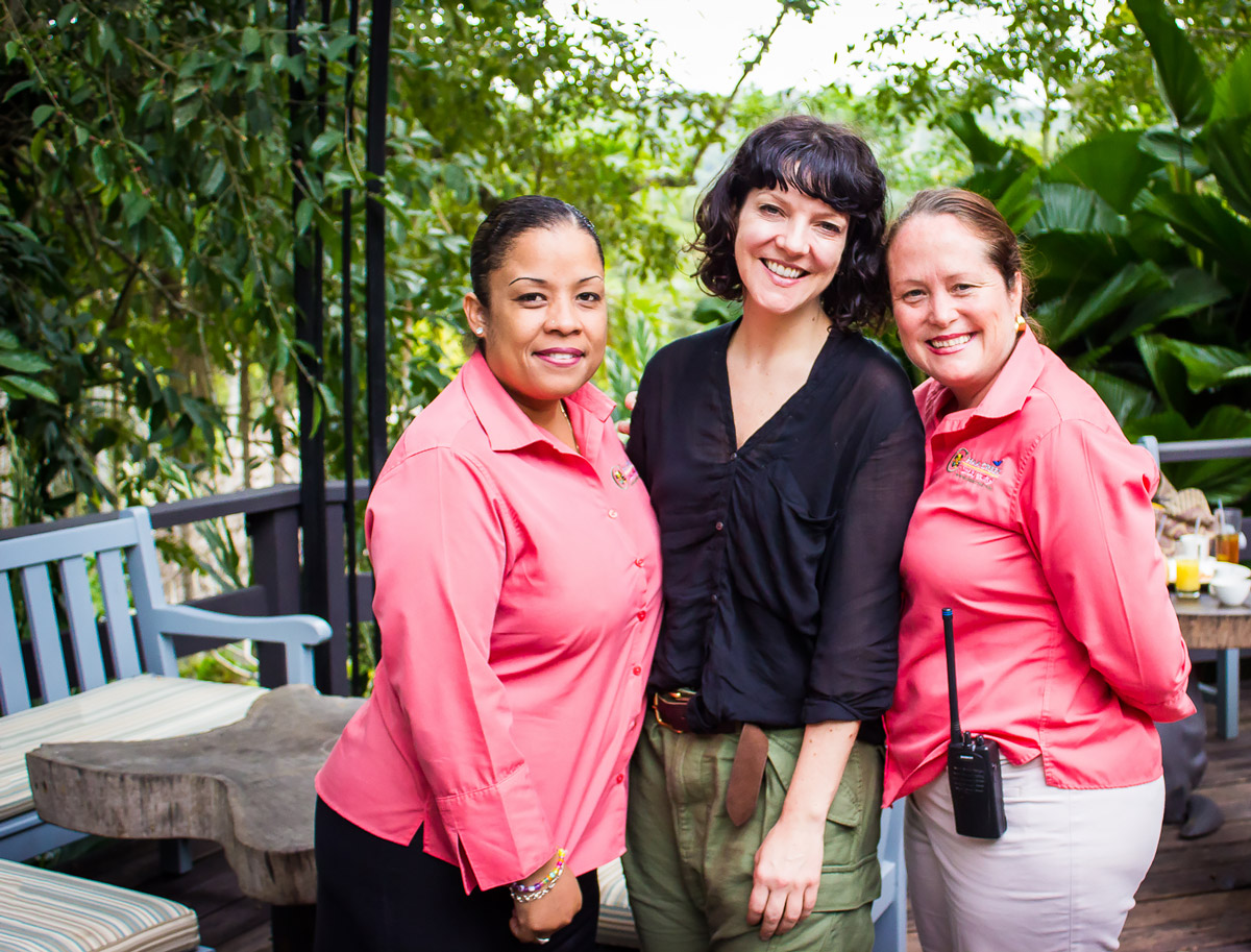 Denise Duran, Irish actress Lesley McGuire and Chaa Creek new general manager Bryony Bradley