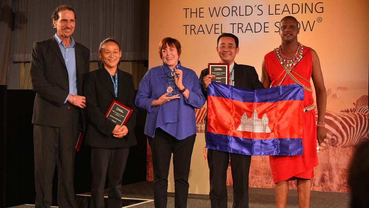 Cofounder Lucy Fleming receiving National Geographic 2017 World Legacy Awards on behalf of Chaa Creek