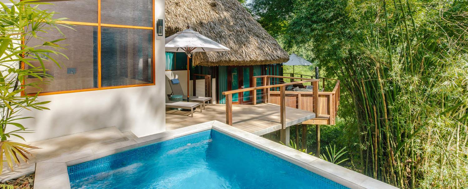 Belize treetop villas at Chaa Creek outdoor shower and plunge pool