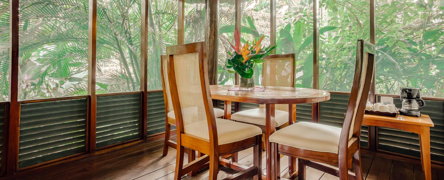 Outdoor dining area at our chaa creek belize luxury orchard villa